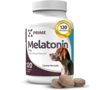 Prime Melatonin for Dogs - 6 mg 120 Peanut Butter Flavored Chewable Tablets - Calming Chews for Large Dogs, Reduce Stress, Helps Composure and Sleep