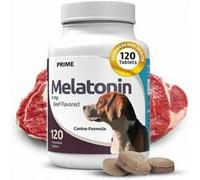 Prime Melatonin for Dogs - Composure Dog Calming Chews - 3 mg, 120 Beef Flavored Chewable Tablets - Reduce Stress and Sleep Aid for Dogs