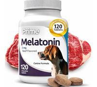 Prime melatonin for Dogs - Composure Dog Calming Chews - Dog Melatonin for Sleep - Reduce Stress - 3 mg, 120 Beef Flavored Chewable Tablets. (most dogs will eat tablets like a treat) Food Supplements