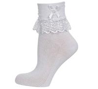 Prime Products 1/3/6/ X Pairs Girls Frilly Lace With Bow Ankle Wedding Socks in Cotton Footwear Jester (White (3 Pairs), Shoe Size 4-6.5 (11+ Yrs)