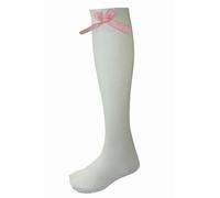 Prime Products 1 X Pair Girls Children's Gingham Check Bow White Knee High Socks Long Back School