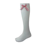 Prime Products 1 X Pair Girls Children's Gingham Check Bow White Knee High Socks Long Back School