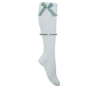 Prime Products 1 X Pair Girls Children's Gingham Check Bow White Knee High Socks Long Back School (Shoe Size 6-8.5 (2-4 Yrs), Green)