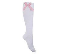 Prime Products 1 X Pair Girls Children's Gingham Check Bow White Knee High Socks Long Back School (Shoe Size 4-6.5 (11+ Yrs, Pink)