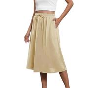 Prime Same Day and Overnight Items Summer Boho Knee Length Skirts for Women UK Pockets Solid Color Elasticated Adjustable-Drawstring High Waist A-Line Skirts Evening Women UK