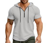 Prime Same Day and Overnight Items Summer Clothes for Men Men's Summer Hooded Sports American Zipper Solid Color Shirt Smart Casual T Shirts for Men UK Fashion Clothes Big and Tall Tops UK Grey