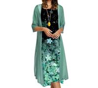 Prime Same Day and Overnight Items Summer Dresses for Women UK Plus Size Two Piece Sleeveless Midi Dress with Chiffon Cardigan Fashion Floral Print Loose Fit Lighting+Deals of The Day