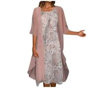 Prime Same Day and Overnight Items Summer Dresses for Women UK Plus Size Two Piece Sleeveless Midi Dress with Chiffon Cardigan Fashion Floral Print Loose Fit White Dress Prime