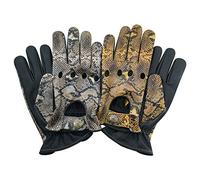 Prime Soft Cow Nappa Leather Driving Gloves Classic Style White Yellow Snake 502 (Black-Yellow Snake, XL)