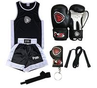 Prime Sports KIDS BOXING UNIFORM 5 PIECES SET (TOP & SHORT) BLACK-WHITE (09-10 YEAR OLD)