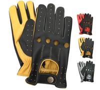 Prime Sports Shop Ultimate Comfortable Real Leather Driving Gloves With Knuckle and Finger Holes For Breathability And Comfort 515 Color: Black-Yellow, Size: XL
