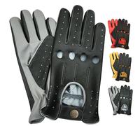 Prime Sports Shop Ultimate Comfortable Real Leather Driving Gloves With Knuckle and Finger Holes For Breathability And Comfort 515 Color: Black-Yellow, Black-Red, Black-Grey (Black-Grey, S)