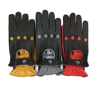 Prime Sports Shop Ultimate Comfortable Real Leather Driving Gloves With Knuckle and Finger Holes For Breathability And Comfort 515 Color: Black-Yellow, Black-Red, Black-Grey (Black-red, L)