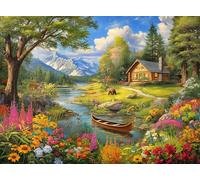 Prime Time Puzzles Adult Jigsaw Puzzle Log Cabin Mountain Lake