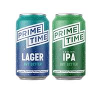 Prime Time - The Mixed Pack - 6 x Lagers and 6 x IPA - Full-Strength Beers, 30% Fewer Calories - Vegan-Friendly, Gluten-Free, Low-Sugar - 12 x 330ml Cans