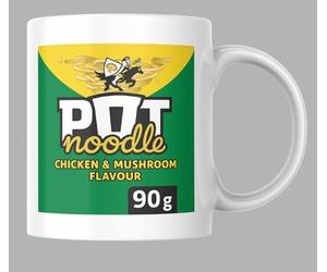 Prime Vault Pot Noodle Ceramic Mug, Chicken & Mushroom Design, 325ml, White