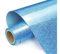 Prime Vinyl Heat Transfer Vinyl, 12" x 8ft Blue Glitter HTV Vinyl for T-Shirt, Iron on Vinyl for All Cutter Machines Easy to Cut & Weed with Heat Press DIY Craft Designs