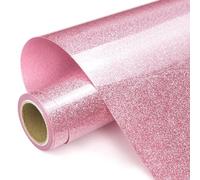 Prime Vinyl Heat Transfer Vinyl, 12" x 8ft Pink Glitter HTV Vinyl for T-Shirt, Iron on Vinyl forfor Cricut,Silhouette Cameo, Easy to Cut & Weed with Heat Press DIY Craft Designs