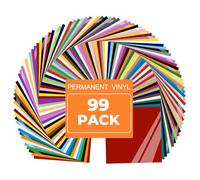 Prime Vinyl Permanent Vinyl for All Cutting Machines - 99 Pack Adhesive Sheets, Assorted Colors for Signs, Craft