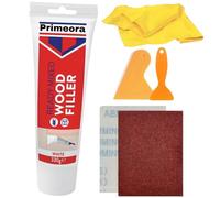 Primeora Multipurpose Ready Mixed Wood Filler White 330g Tube with 2 Spreaders, a Sandpapers & Cloth - Wall & Wood Repair Filler Kit for Cracks, Holes & Plaster (Packaging May Vary)