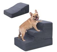 PRIMEPATIO Dog Ramp for Bed Couch, 15.3" H Dog Stairs for Small Dogs, 2 in 1 Transformable 3-Step Pet Steps for Bed, Foldable Cats Ramp to Get on Bed, Non-Slip Balanced, Grey