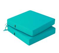 PRIMEPATIO Outdoor Chair Seat Cushions Set of 2, Thick 7cm, Rattan Garden Waterproof Cushions for Outdoor Furniture with Ties, Patio Dining Chair Pads, 50 x 50cm, Blue
