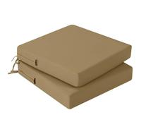 PRIMEPATIO Outdoor Chair Seat Cushions Set of 2, Thick 7cm, Rattan Garden Waterproof Cushions for Outdoor Furniture with Ties, Patio Dining Chair Pads, 50 x 50cm, Dark Khaki