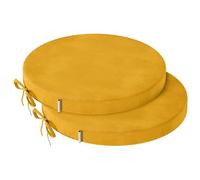 PRIMEPATIO Round Seat Cushions for Dining Chairs Set of 2, 5cm thick Bistro Chair Pads with Ties for Kitchen Garden Bar Hight Stool, Slip Resistant Indoor Outdoor Seat Cushion, 40x40cm, Yellow