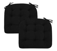 PRIMEPATIO Seat Pad for Dining Chair Set of 2, 7cm Thick Kitchen Garden Chair Cushions Turfted Chair Pads with Ties, Comfortable Soft Indoor Outdoor Seat Cushion, Reversible, 45x45cm, Black