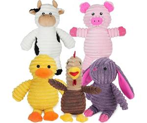 PrimePets Plush Dog Toys, 5 Pack, Soft Squeaky Dog Toy for Small and Medium Dogs, Interactive Stuffed Puppy Toy (Farm Animals)