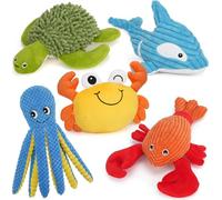 PrimePets Plush Dog Toys, Pack of 5, Soft Squeaky Dog Toy for Small and Medium Dogs, Interactive Stuffed Puppy Toy (Ocean Animals)