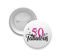 PrimePrints Funny 50th Birthday Badge for Her - 50 & Fabulous Pink For Mum