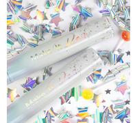 PrimePure Confetti Cannon Party Poppers - Holographic Silver Stars Confetti Poppers - 2 Pack - Party Cannons Supplies for Graduations, Wedding, Birthdays, Celebrations, and Festive Events