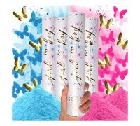 Gender Reveal Confetti Cannon 4 Pk | Pink and Blue Butterfly Shape Confetti Cannons and Gender Reveal Smoke Cannon for Baby Gender Reveal, Large Gender Reveal Cannon with Biodegradable Powder Cannon