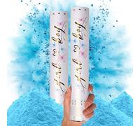 PrimePure Gender Reveal Confetti Cannon - Biodegradable Powder Cannons Smoke Bomb - Blue, 2 Pack - Party Poppers Baby Blue Confetti Popper for Baby Boy Gender Reveal Party