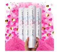 PrimePure Gender Reveal Confetti Cannon - Biodegradable Powder & Heart Shaped Confetti Party Poppers - Pink, Set of 4 - Gender Reveal Smoke Bombs Party Cannon Pop for Baby Girl Baby Shower