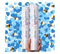 PrimePure Gender Reveal Confetti Cannon - Heart Shaped Party Poppers - Blue, 2 Pack - Baby Boy Gender Reveal Cannon Hearts Confetti Cannons Shooters