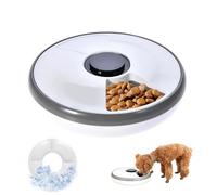 Primero Basics 6-Meal Timed Automatic Cat & Dog Feeder with Cooling Pack, Programmable Portion Control Pet Food Dispenser for Dry & Semi-Wet Food, 12.4″×12.4″×2.99″