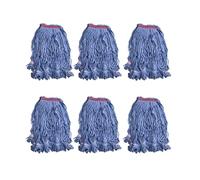 Primero Basics Loop-End Mop Head Replacement - 6 Pack, Blue, Heavy Duty Commercial and Industrial String Mop Refills, Fits Standard 1.25" Handles, Cotton Blend, Janitorial Floor Cleaning Supplies