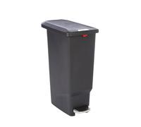 Primero Basics Slim Kitchen Trash Can with Lid, 40L/10.6 Gal Step-On Garbage Bin - Narrow Plastic Waste Container for Kitchen, RV, Office - Locking Cover, Soft Close, Hands-Free Pedal, Black