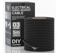 Primes Diy 3 Core Round Black Flex Flexible Cable, Stranded Electrical Copper Wire - 5M