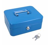 Primes DIY 8inch Metal Cash Box Steel Petty Cash Box Supplied with 2 Keys and Removable Change Tray in Black and Blue Perfect Secure Storage for Loose Change (Blue)