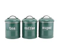 Primes DIY Set of 3 Round Airtight Tea Sugar and Coffee Storage Canister Jars Container Set Dark Green Fjord