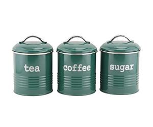 Primes DIY Set of 3 Round Airtight Tea Sugar and Coffee Storage Canister Jars Container Set Dark Green Fjord
