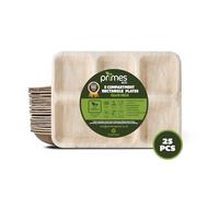 PRIMES ECO 12x10 INCH Areca Palm Leaf Square Plates Large Heavy Duty Disposable Tableware with 5 Compartments Microwave & Oven Safe Plates for Party, Wedding, Camping, Picnic & Office Events (25 PCS)