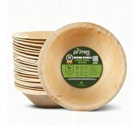 PRIMES ECO 25 PC Disposable Palm Leaf Round Bowls | Eco Friendly Biodegradable Compostable Soup, Salad, Pasta, Dessert Bowls | Sturdy Disposable Palm Leaf Tableware for Party and Catering (6 INCH)