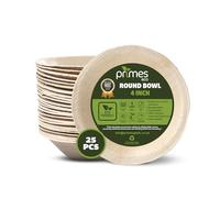 PRIMES ECO 25 PCS Disposable Palm Leaf Bowls Round 4 Inch, Compostable Bowls for Hot & Cold Food, Soup, Salad, Curry, Dessert, Heavy-Duty Eco Friendly Microwave Safe Party & Dinner Serving Bowls