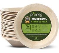 Primes Eco 4 Inch - Disposable Palm Leaf Round Bowls, Small Compostable Bowls, Soup Salad Bowlmicrowave Oven Safe(300Pcs)