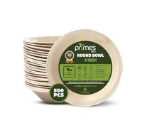 PRIMES ECO 500 PCS Disposable Palm Leaf Bowls Round 4 Inch, Compostable Bowls for Hot & Cold Food, Soup, Salad, Curry, Dessert, Heavy-Duty Eco Friendly Microwave Safe Party & Dinner Serving Bowls