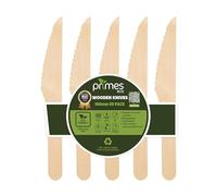 PRIMES ECO 50pcs Disposable Birch Wood Wooden Knives 160mm - Single-Use Cutlery for Parties & Events - Strong Table Knives for Hot & Cold Food - Pairs with Disposable Plates & Bowls